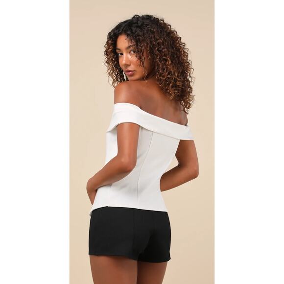 Lulus New! White Ivory Off-the-Shoulder Button-Front Vest Top Party Vacay M - Picture 2 of 8